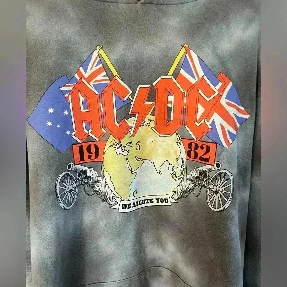 Oversized graphic AC/DC 1982 We Salute You European concert tour tydye hoodie XL - Picture 2 of 7